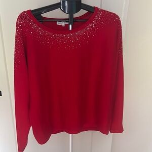 Red Embellished Blouse with Long Sleeves